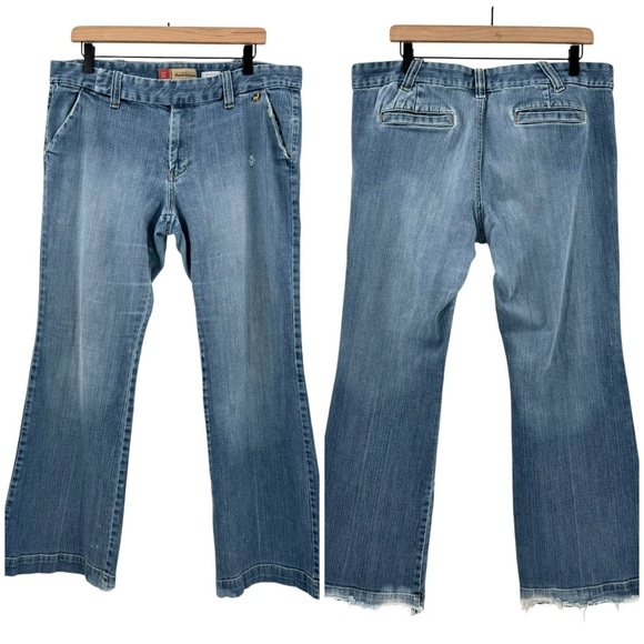 Vintage Old Navy Trouser Jeans Y2K Ultra Low Waist Wide Leg Distressed | 16 33" - Picture 1 of 13